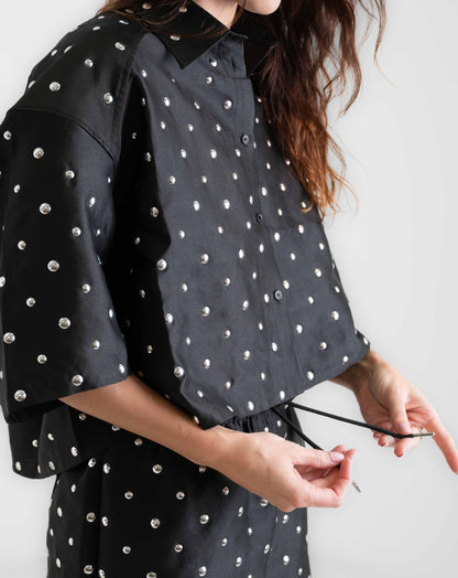 Ladies Noir Button Up Shirt - Knit Tops