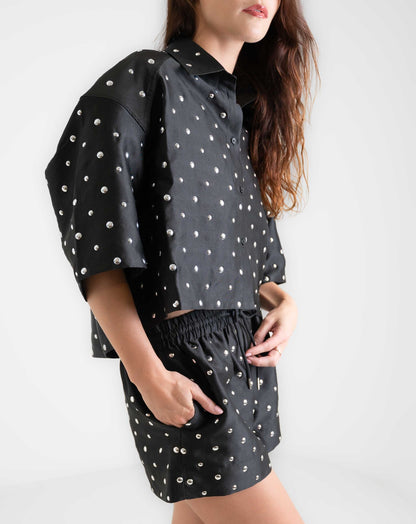 Ladies Noir Button Up Shirt - Knit Tops