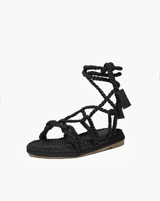 Ladies Ventura Rope Lace Up Sandal - Black