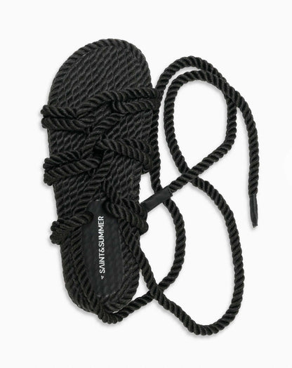 Ladies Ventura Rope Lace Up Sandal - Black