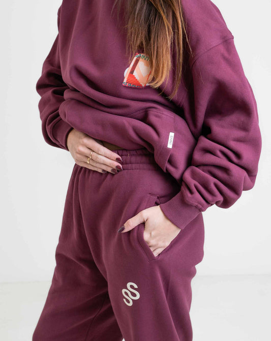 Unisex Fleece Pants Burgundy Block Logo