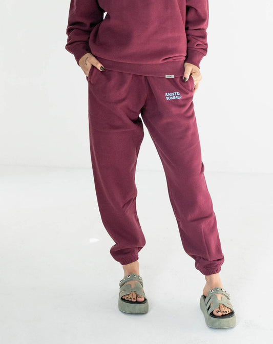 Unisex Fleece Pants Burgundy Block Logo