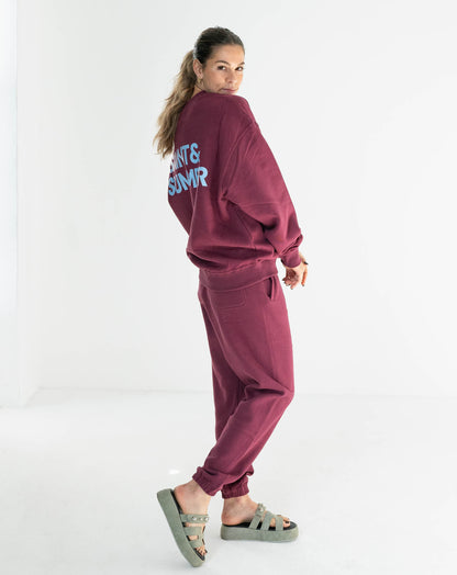 Unisex Fleece Pants Burgundy Block Logo