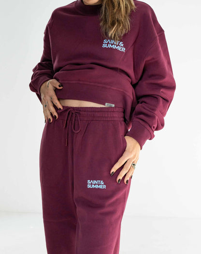 Unisex Fleece Pants Burgundy Block Logo