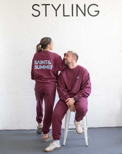 Unisex Fleece Pants Burgundy Block Logo