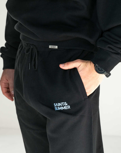 Unisex Fleece Pants Black with Block Logo