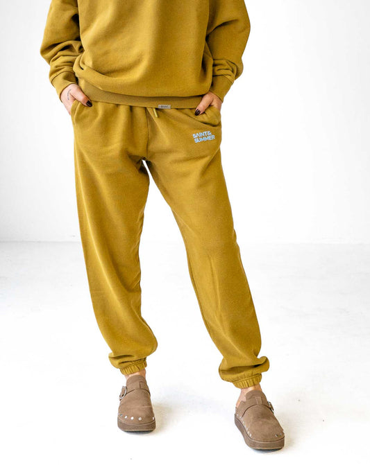 Unisex Acid Yellow Fleece Jogger Pants with Block Logo