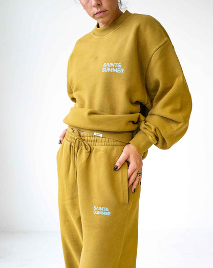Unisex Acid Yellow Fleece Jogger Pants with Block Logo