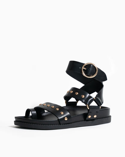 Ladies Flavia Leather Ankle Wrap Sandal - Flats