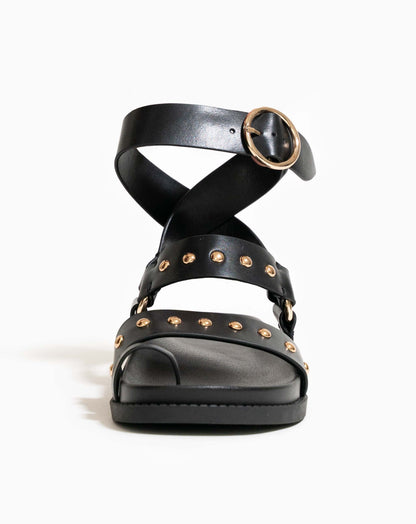 Ladies Flavia Leather Ankle Wrap Sandal - Flats