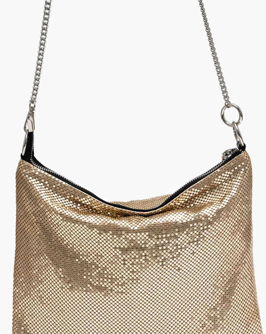 Diamante Mesh Shoulder Bag - Champagne Bags