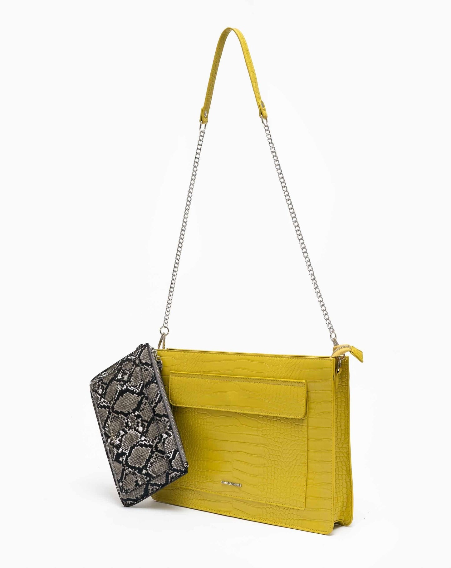 Embossed Laptop Bag with Snake Charger - Chartreuse Bags