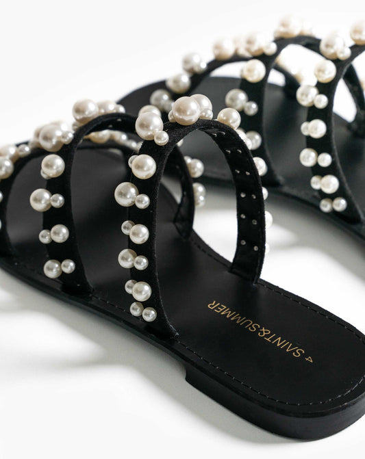 Inez Pearl Strap Sandals - Flats