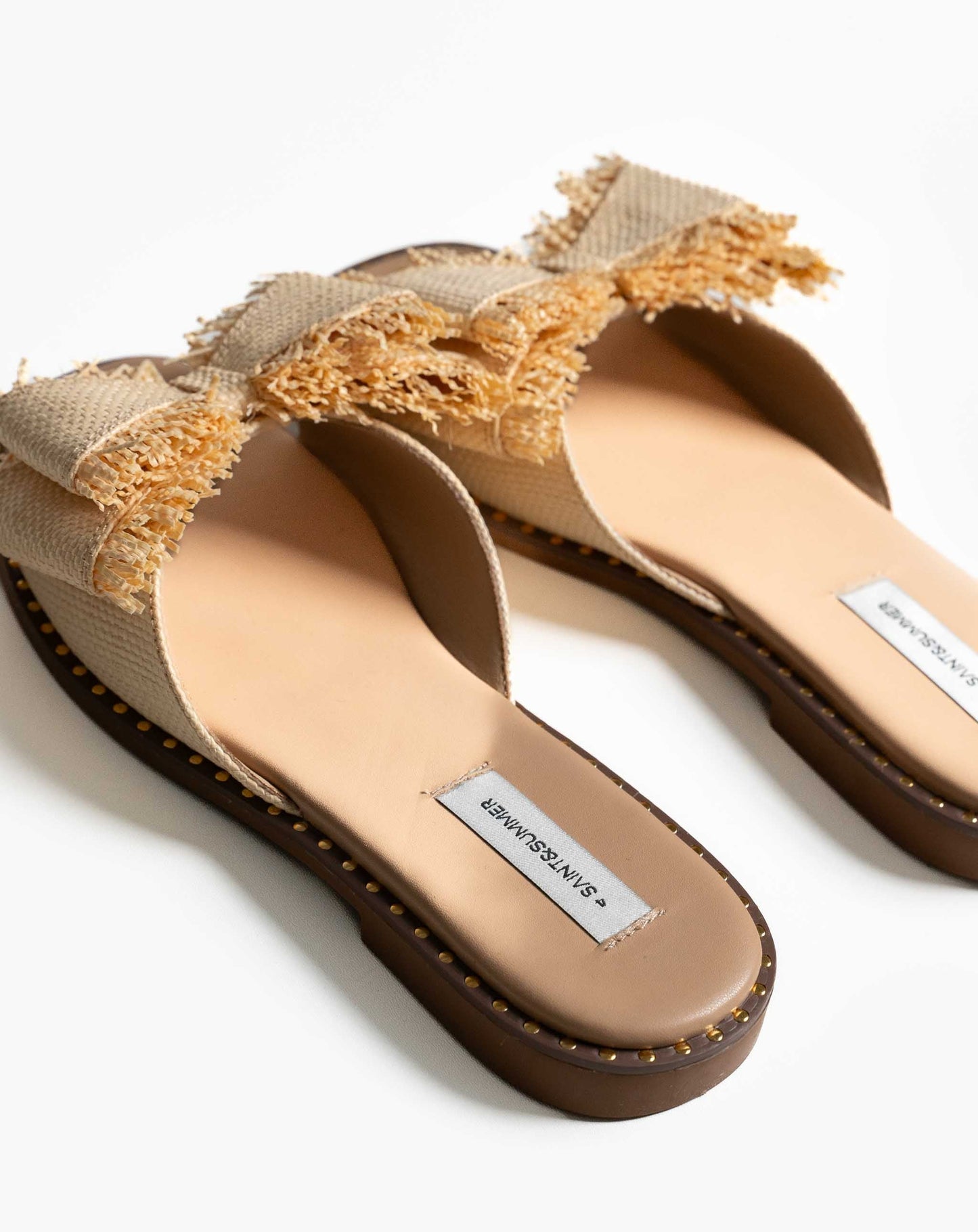 Nia Bow Slides - Raffia - Flat Sandals