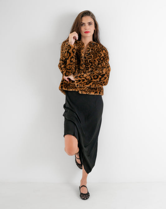 Plush Leopard Fur Jacket - Jackets