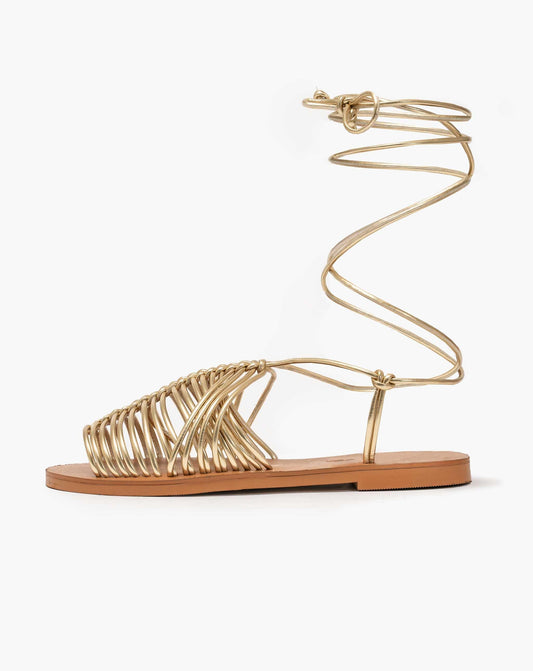 Sublime Lace - up Sandal - Gold / 3 Flats