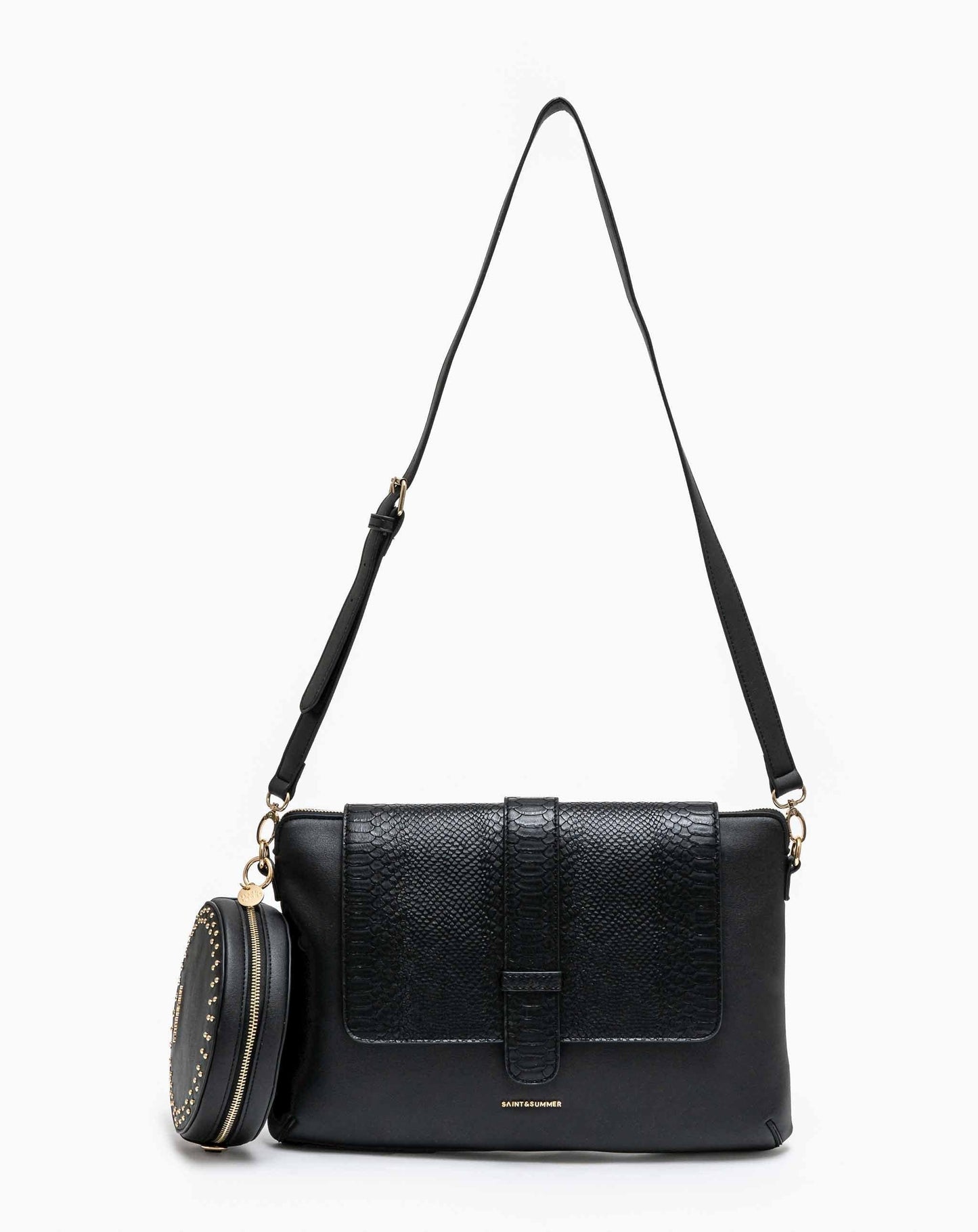 Textured Pu Laptop Bag With Studded Charger - Black Bags